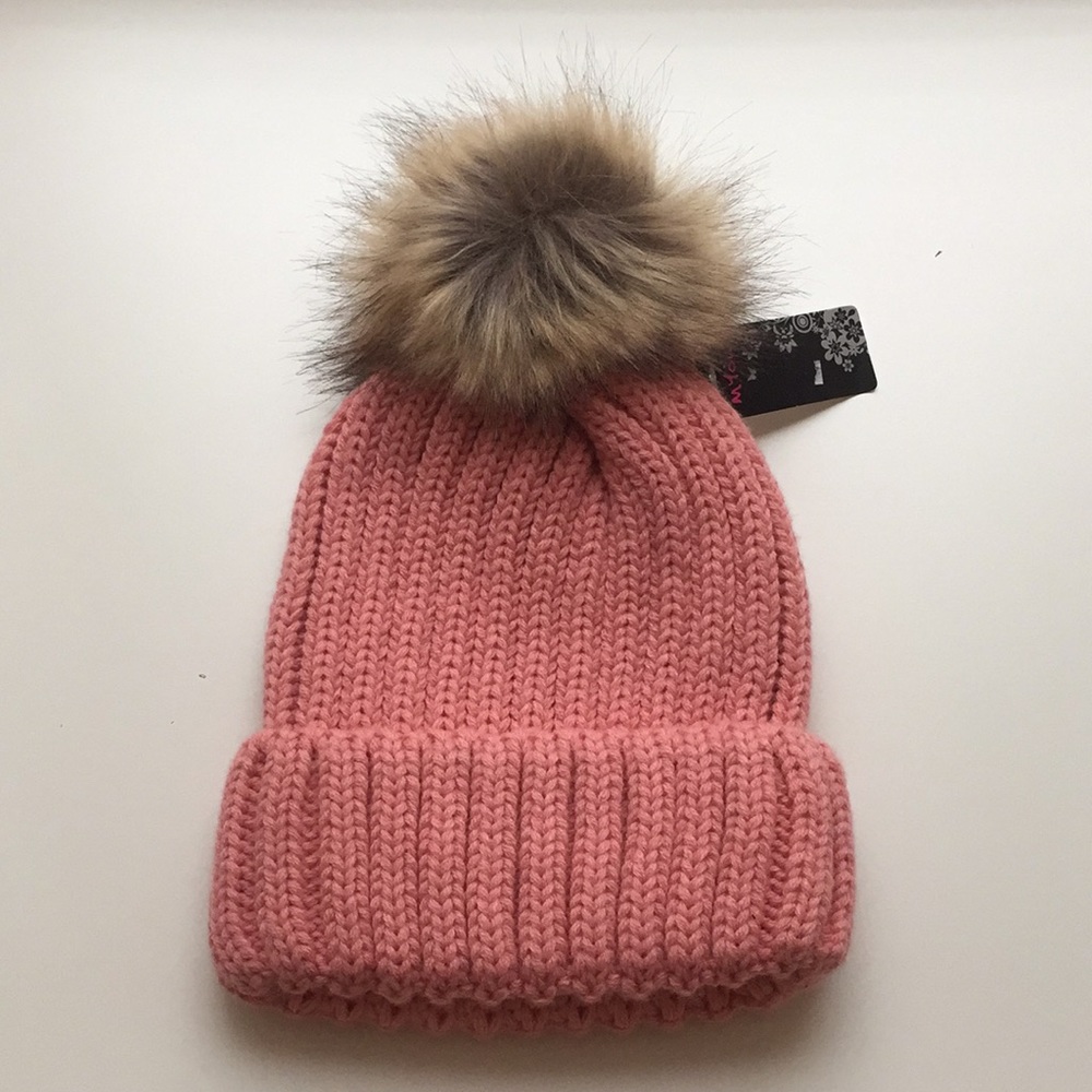 NWT Pink Toque - Faux Fur Pom Pom